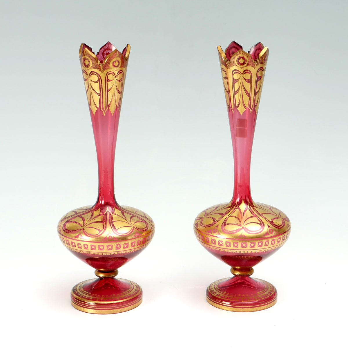 PAIR CRANBERRY MOSER STYLE VASES: