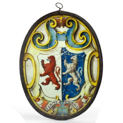 A 17th Century oval stained glass