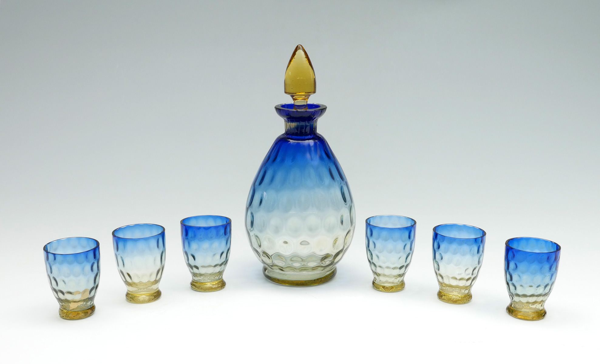 7 PC. BLUE AND YELLOW ART GLASS