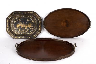 Two oval trays with galleried two handled 36d60d