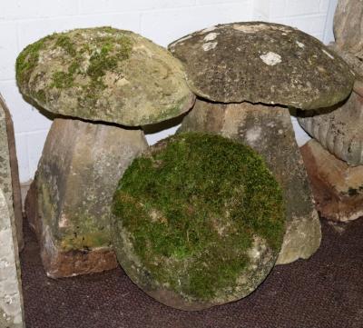 Two staddle stones with bases and a