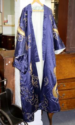 A Japanese blue silk kimono embroidered 36d64b