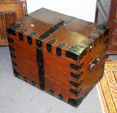 A metal bound silver chest, fitted