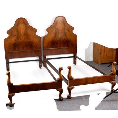 A pair of walnut single bed ends  36d6a2