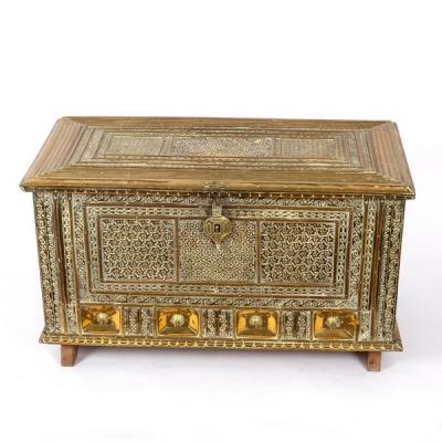 A Chinese brass covered chest with