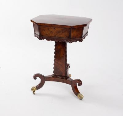 A Regency figured walnut work table,