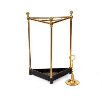 A brass corner stick stand, with cast