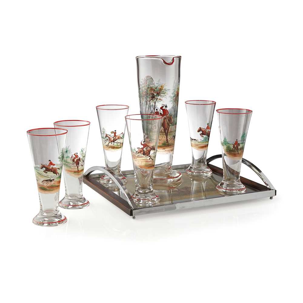 ART DECO ENAMELLED GLASS LEMONADE SET,