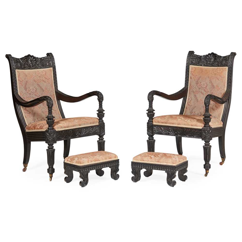 PAIR OF ANGLO INDIAN EBONY ARMCHAIRS 36fe98