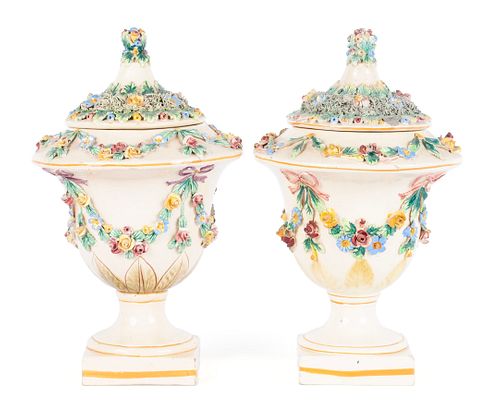 PAIR OF BOCAGE COVERED CREAMWARE 36ff8e
