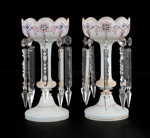 PAIR VICTORIAN BRISTOL GLASS LUSTERSPAIR