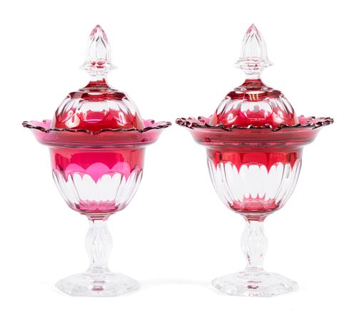 PAIR OF BOHEMIAN CRANBERRY CRYSTAL 36ff8a