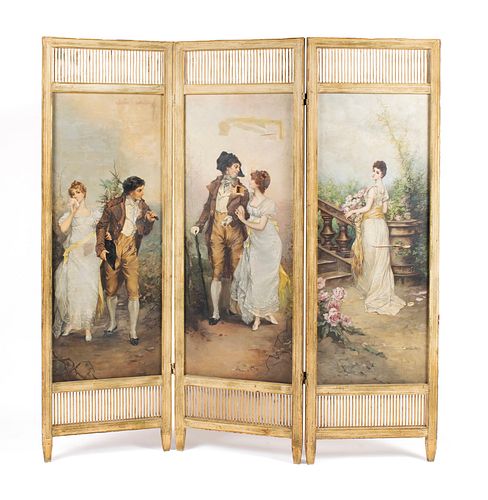 A FRENCH REGENCY THREE-PANEL GILTWOOD