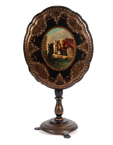 RARE EQUESTRIAN PAPIER MACHE TILT TOP 37008a