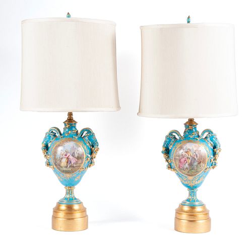 A PAIR OF SEVRES STYLE LAMPSA PAIR