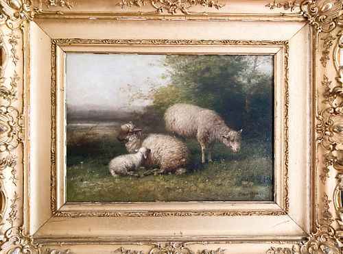 OIL ON CANVAS FAMILY OF SHEEP  3700dc