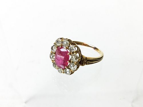 YELLOW GOLD RUBY AND DIAMOND RING18K 3700fa