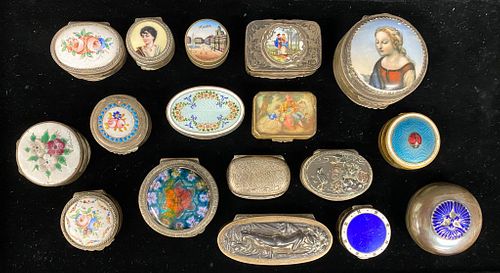 17 PILL BOXESMostly silver, with