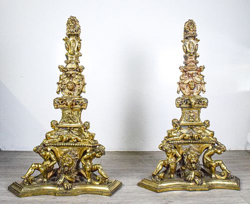 PAIR OF MONUMENTAL GILT BRONZE FIGURAL