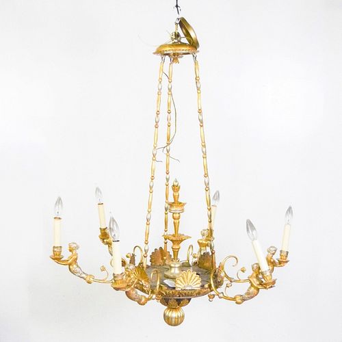 FIGURAL 6 LIGHT GILT WOOD CHANDELIERWith 370167