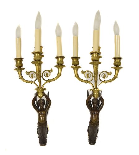 PAIR OF GILT BRONZE AND EBONIZED 37017c