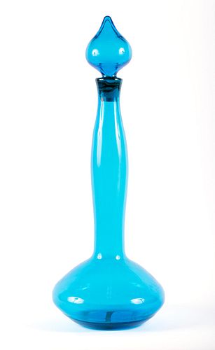 TALL BLENKO BLUE DECANTER WITH