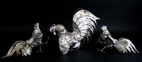 3 SILVERPLATE ROOSTERSPair of silverplate 3702c1