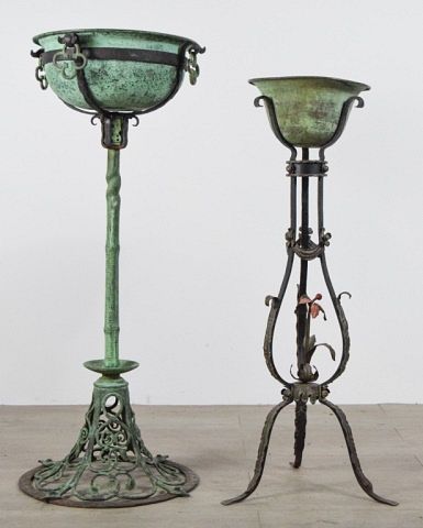 2 GREEN PATINATED IRON PLANTERS 3702c5