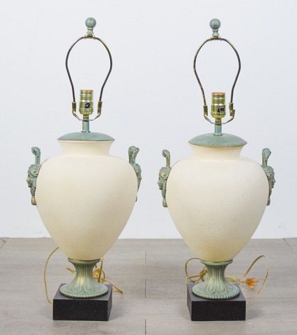 PAIR OF CERAMIC LAMPSWith brass