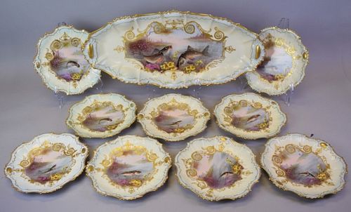 10 PIECE LIMOGES PORCELAIN FISH SETHand