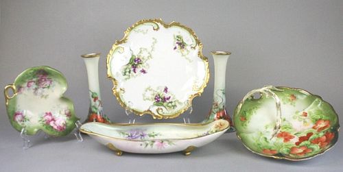 PORCELAIN CANDLESTICKS AND SERVING