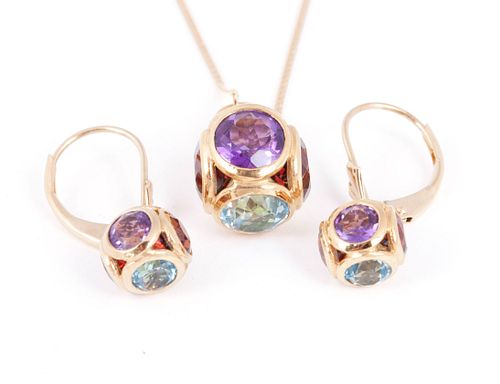 MULTI GEMSTONE PENDANT WITH MATCHING 37037a