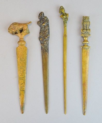 4 BRONZE LETTER OPENERS4 figural