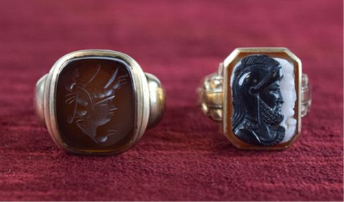 TWO 10 KARAT GOLD CAMEO RINGSDouble