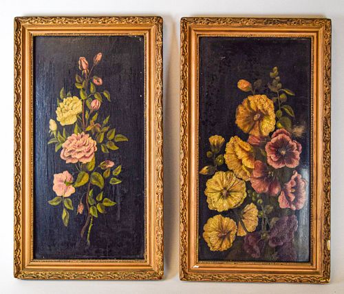 PAIR OF FLORAL OIL ON BOARDS2 floral 370617