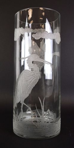 ETCHED GLASS CYLINDRICAL VASELarge