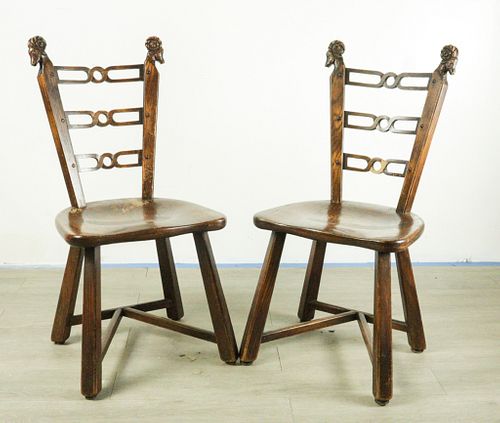 PAIR OF WALNUT CHAIRS WITH RAMS 370645