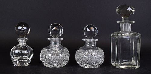 4 CUT GLASS & CRYSTAL PERFUME BOTTLESRound