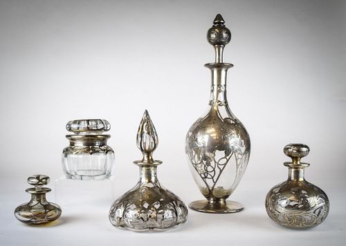 GROUPING OF SILVER OVERLAY BOTTLES