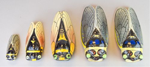 5 FRENCH POLYCHROME CERAMIC CICADA 3706e0