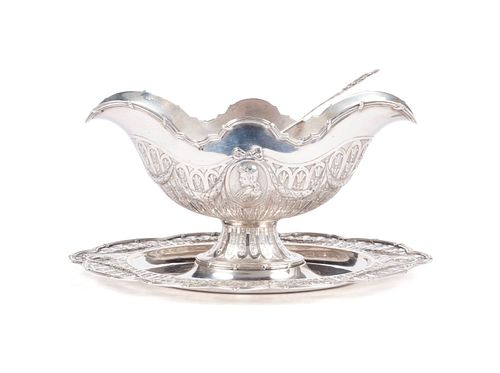 GERMAN SILVER SAUCE BOAT WITH RETICULATED 37072f