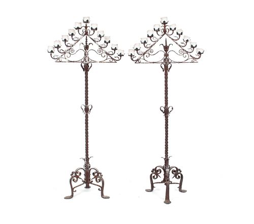 PAIR OF WROUGHT IRON FLOOR CANDELABRAPAIR 370754