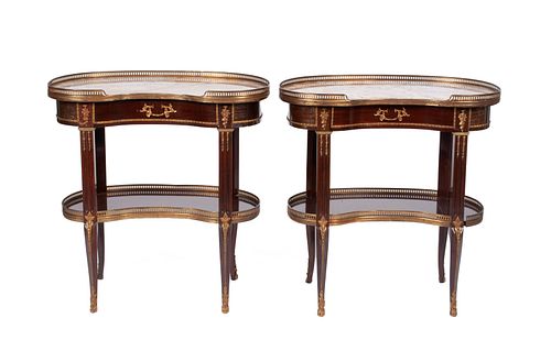 PAIR OF MARBLE TOP SIDE TABLESPAIR