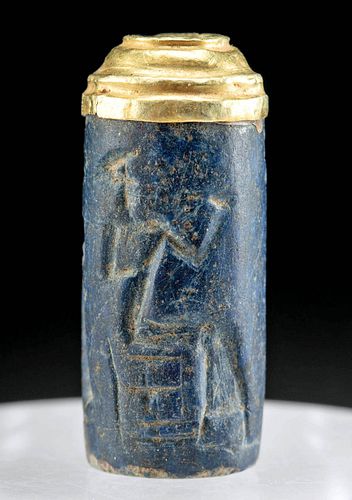 BABYLONIAN LAPIS STAMP SEAL BEAD