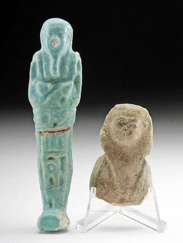 EGYPTIAN FAIENCE SHABTI AND TIP 37087b