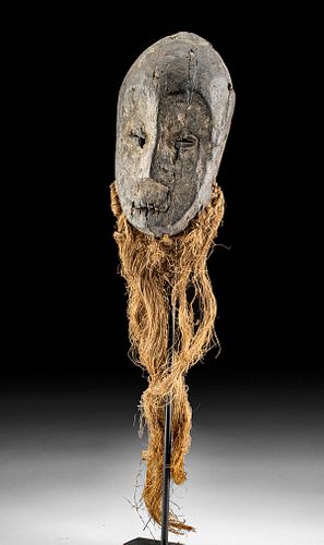 AFRICAN LEGA WOOD MASK W RAFFIA 3708ae