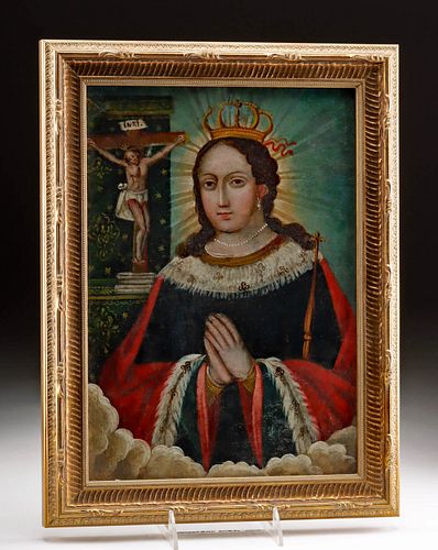 20TH C MEXICAN TIN RETABLO VIRGIN 3708b7