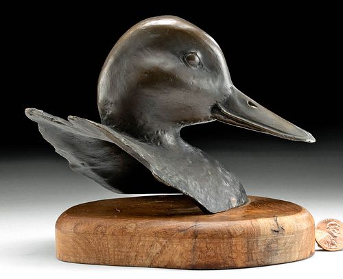 AMERICAN BRONZE DUCK ON WOOD BASE 3708c3