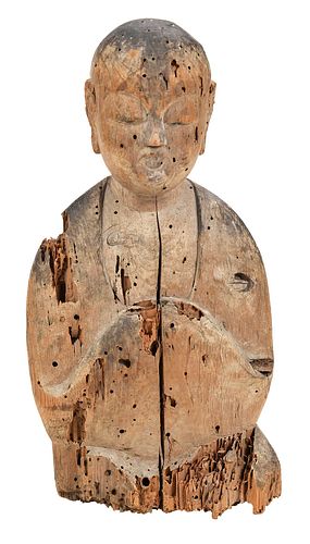 JAPANESE CARVED CYPRESS FIGUREpossibly 37091f