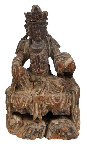 CHINESE CARVED SEATED GUANYIN FIGURElate